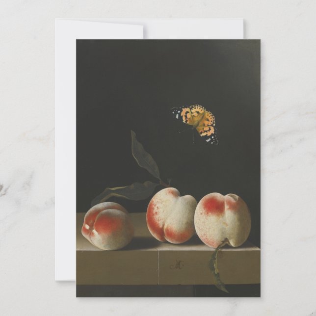 Adriaen Coorte - Still life with three peaches on  Invitation (Front)