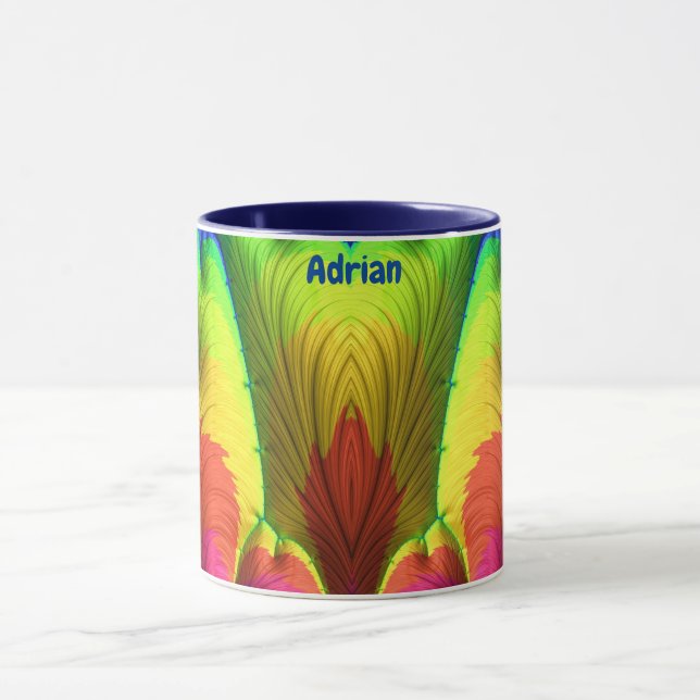 ADRIAN ~ 3D Fractal ~ Pink, Yellow Red and Blue  Mug (Center)