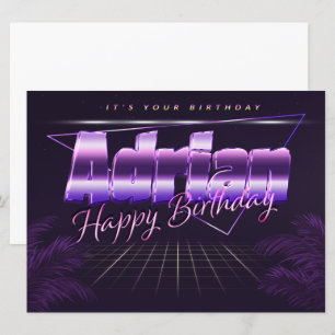 Adrian Nom Prénom lila retro Carte Anniversaire