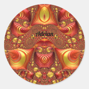 ADRIAN ~ Red Brown Yellow Fractal Design ~  Classic Round Sticker