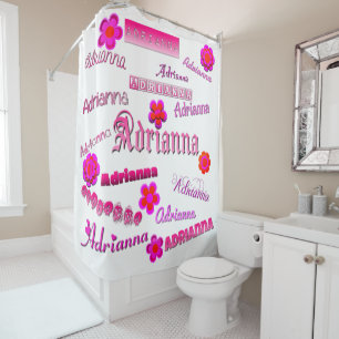 Adrianna  with Pink Flowers Shower Curtain