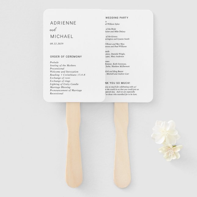 Adrienne Simple Modern Wedding Program Hand Fan (Front and Back)