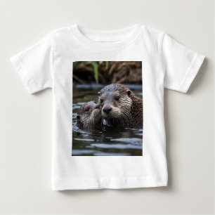 Adrift in Love: Mummy and Baby Otter In River T-Shirt