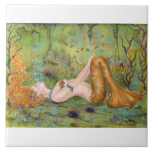 Adrift mermaid fantasy ceramic tile by Renee
