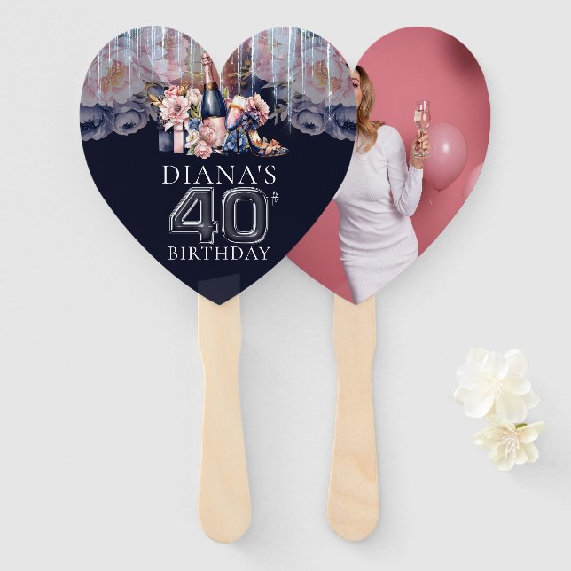 Adult 40th Birthday Photo Personalized Hand Fan (Front and Back)
