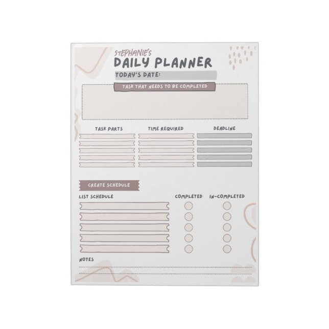 Adult ADD Organization Daily Planner Template Notepad (Rotated)