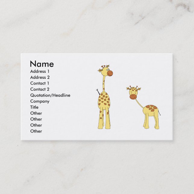 Adult and Baby Giraffe. Cartoon Business Card (Front)