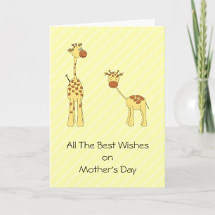 Adult and Baby Giraffe. Cartoon Card