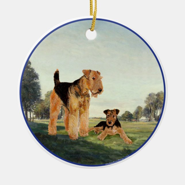 Adult and Pup Ceramic Ornament (Front)