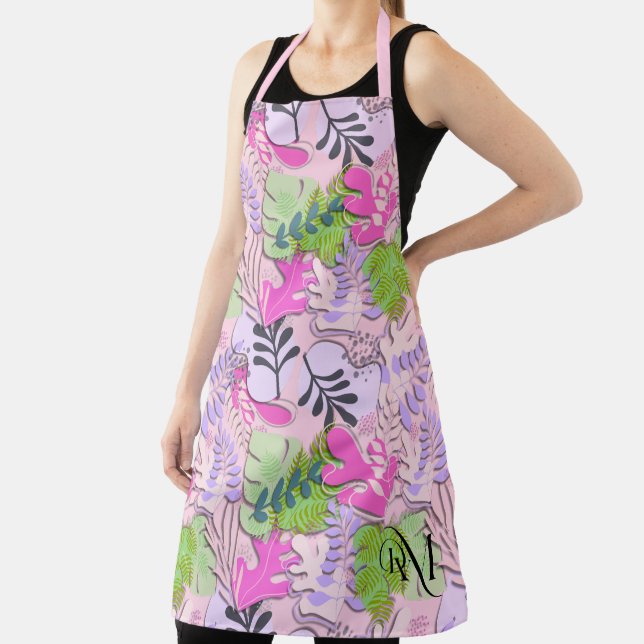 Adult Apron : Abstract Leaves (pink) (Insitu)