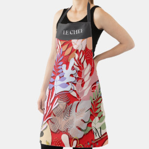 Adult Apron : Abstract Leaves (red) & Text Bar