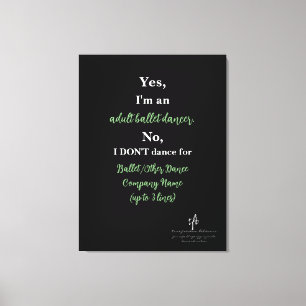 Adult Ballet Dancer Sage/White Text Lg. Canvas Print