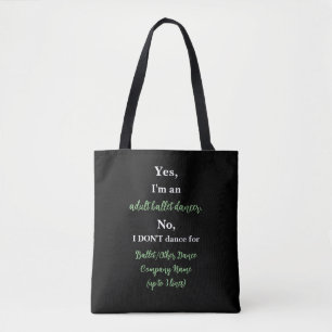 Adult Ballet Dancer Sage/White Text Tote Bag