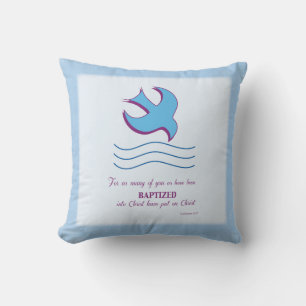 Adult Baptism Dove on Blue Throw Pillow