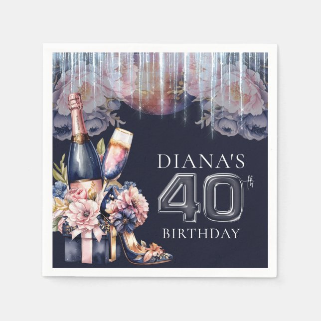 Adult Birthday 40th Personalized Champagne Heels Napkin (Front)