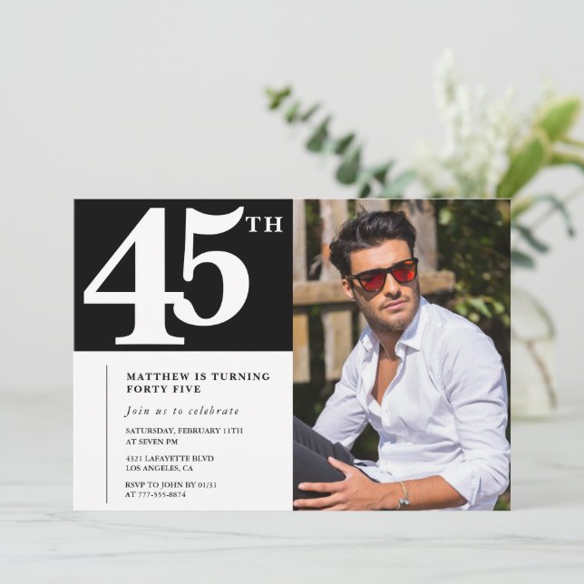 Adult birthday 45th birthday invitation Chic Photo (Standing Front)