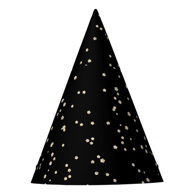Adult Birthday Black Gold Glitter Party Hat (Front)