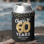 Adult Birthday Cheers to 60 Years Can Cooler<br><div class="desc">Personalized 60th birthday can coolers featuring a stylish black background that can be changed to any colour,  glamourous gold sparkly glitter,  sixty gold hellium balloons,  and a simple text template that is easy to personalize.</div>