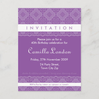 ADULT BIRTHDAY INVITATION :: ornately patterned L1 Postcard