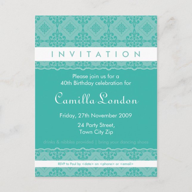 ADULT BIRTHDAY INVITATION :: ornately patterned L4 (Front)