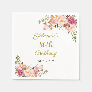 Adult Birthday Napkins, Floral Burgundy Napkins