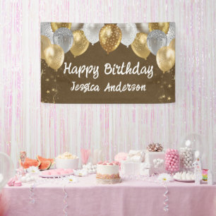 Adult Birthday Silver Gold Balloons Kraft Paper Banner