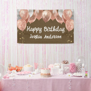 Adult Birthday Silver Pink Balloons Kraft Paper Banner