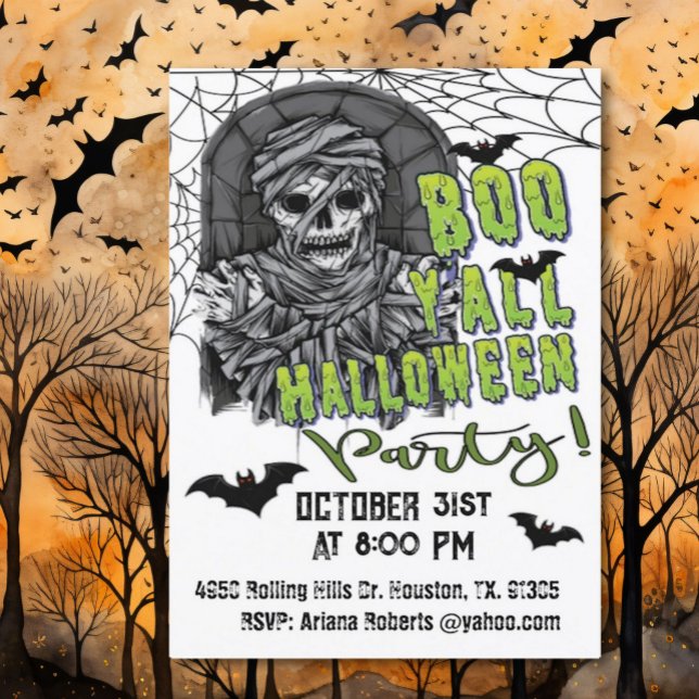 Adult Boo Y'all Skeleton Mummy Halloween Party  Invitation (Creator Uploaded)