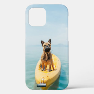 Adult brown French bulldog standing on kayak iPhone 12 Case
