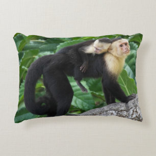 Adult Capuchin Monkey Carrying Baby On Its Back Accent Pillow