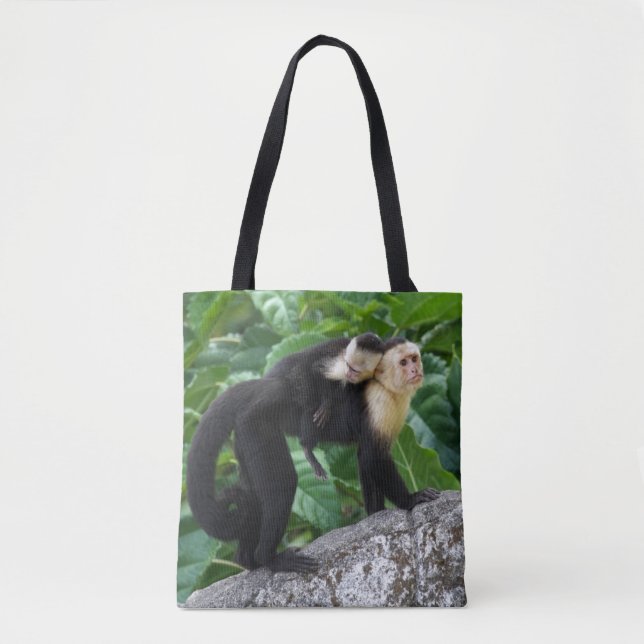 Adult Capuchin Monkey Carrying Baby On Its Back Tote Bag (Front)