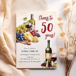 Adult Cheese And Wine Charcuterie 50th Birthday Invitation