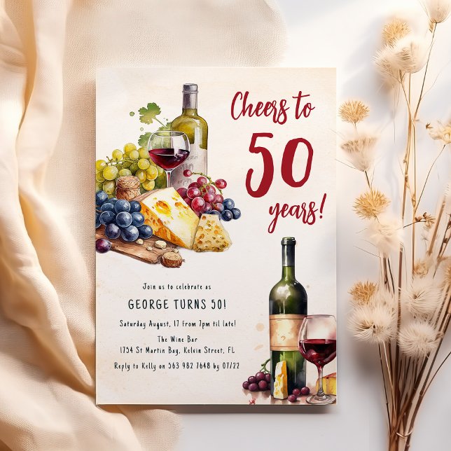 Adult Cheese And Wine Charcuterie 50th Birthday Invitation (Creator Uploaded)