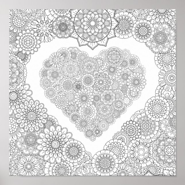 Adult Coloring Flower Heart Poster (Small) (Front)