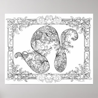Adult Coloring Poster "Floral Swirls Art"