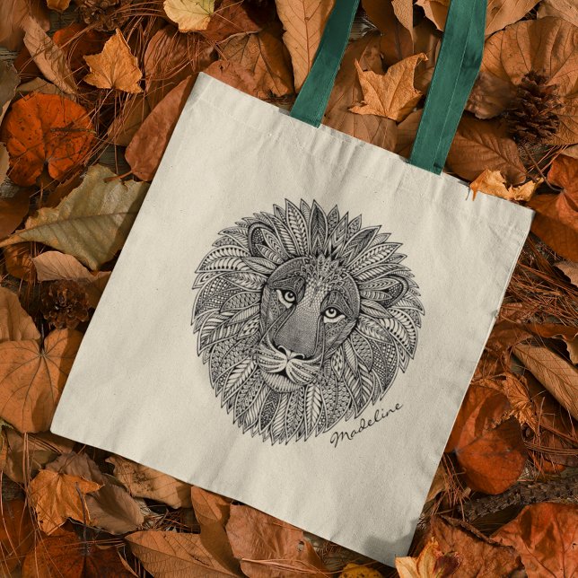 Adult Colour Lion Head Mandala Monogram Tote Bag (Creator Uploaded)