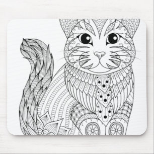 Adult Colouring Book Style Cat Self Colouring Mouse Pad
