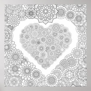 Adult Colouring Flower Heart Poster (Large)