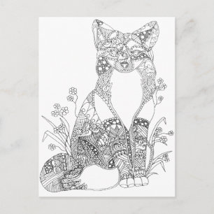 Adult Colouring Fox Animal Art Postcard