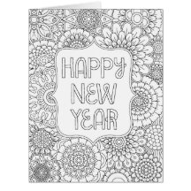 Adult Colouring Happy New Year 2018 Card BIG