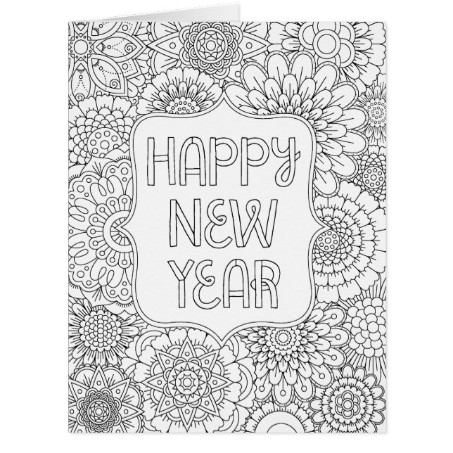 Adult Colouring Happy New Year 2018 Card BIG (Front)