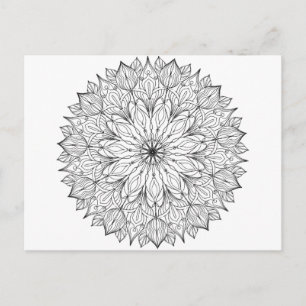 Adult colouring in DIY mandala line-art design Postcard