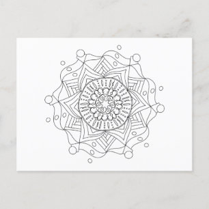 Adult Colouring Postcard with Original Mandala Art