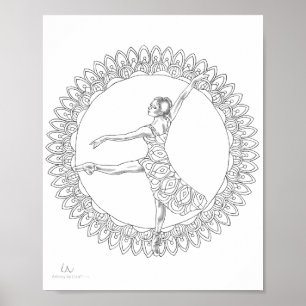 Adult Colouring Poster Ballerina Mandala Dancer