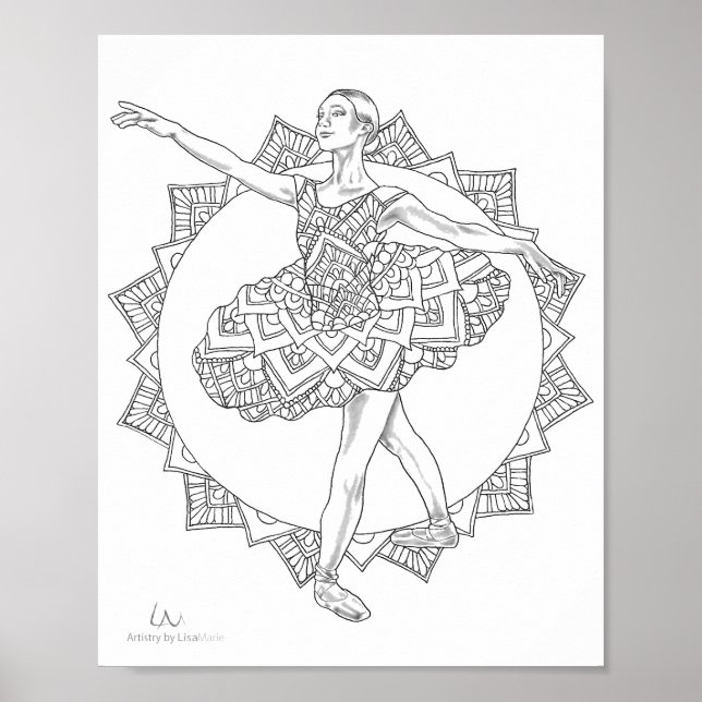 Adult Colouring Poster Ballerina Mandala Dancer (Front)