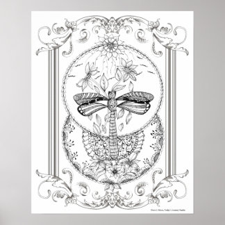 Adult Colouring Poster "I Love Dragonflies Art"