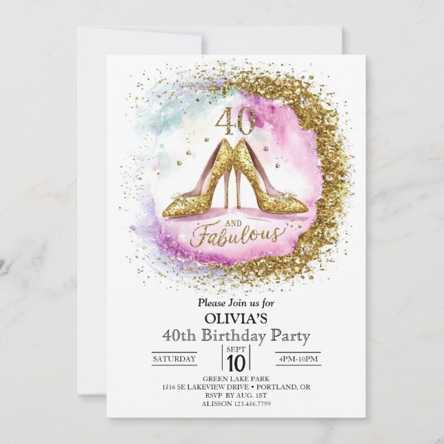 Adult Custom Digital Gold 40th Birthday Invitation (Front)