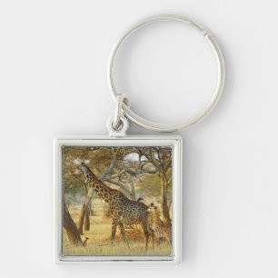 Adult female and juvenile Giraffe, Giraffa Keychain