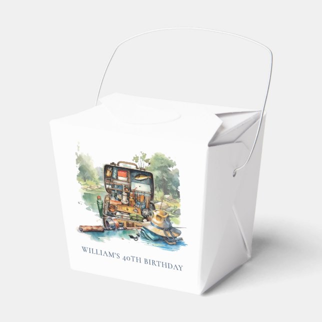 Adult Fishing Birthday Personalized Photo Favor Box (Front Side)