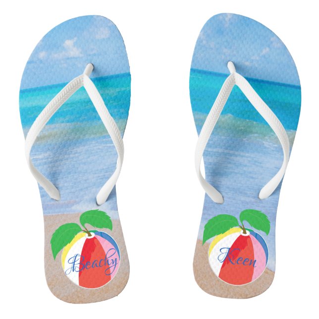 Adult Flip-Flops "Beachy Keen/Ocean, Beachball" Flip Flops (Footbed)
